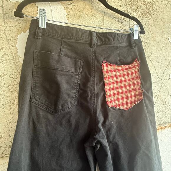 Gap Jeans Black High Rise Wide Leg Crop Denim Patchwork Plaid Pocket Y2K Women 6 - Picture 6 of 8